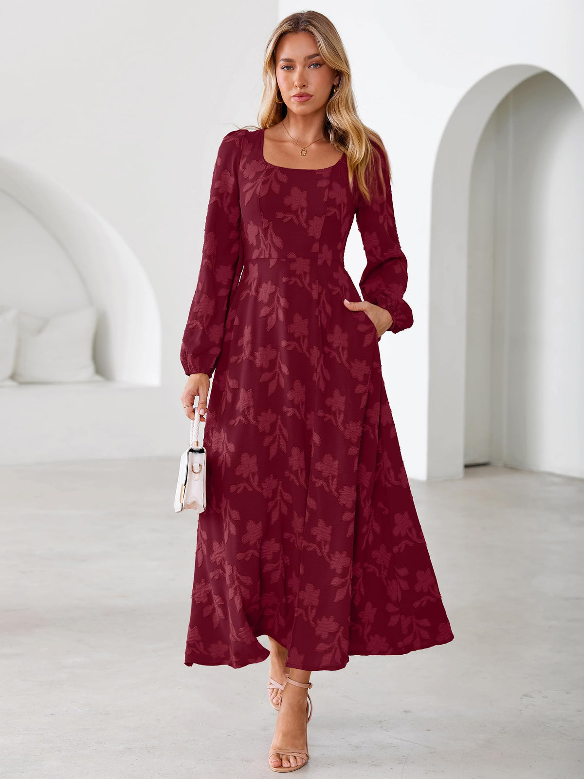 Simplee Womens Fall Wedding Guset Dress Formal Long Sleeve Maxi Dresses
