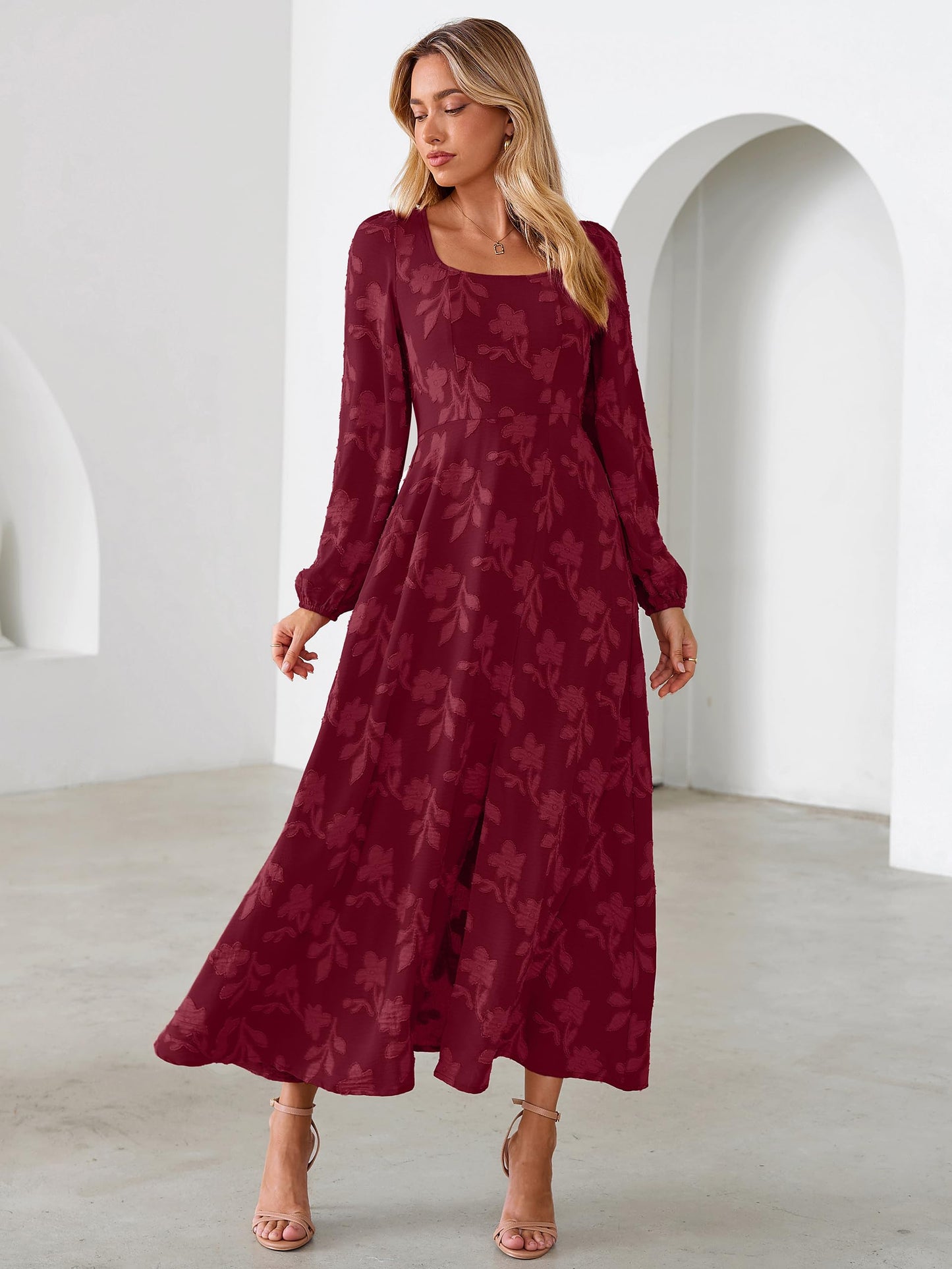 Simplee Womens Fall Wedding Guset Dress Formal Long Sleeve Maxi Dresses