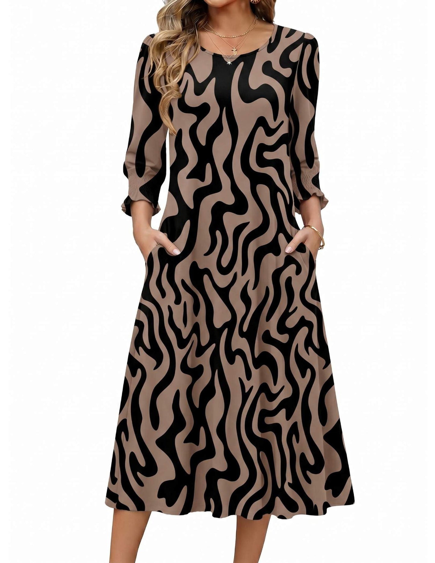Zeagoo Summer Dresses for Women 2026 3/4 Sleeve Dress for Women Floral Midi Dresses for Casual Womens Dresses with Pockets