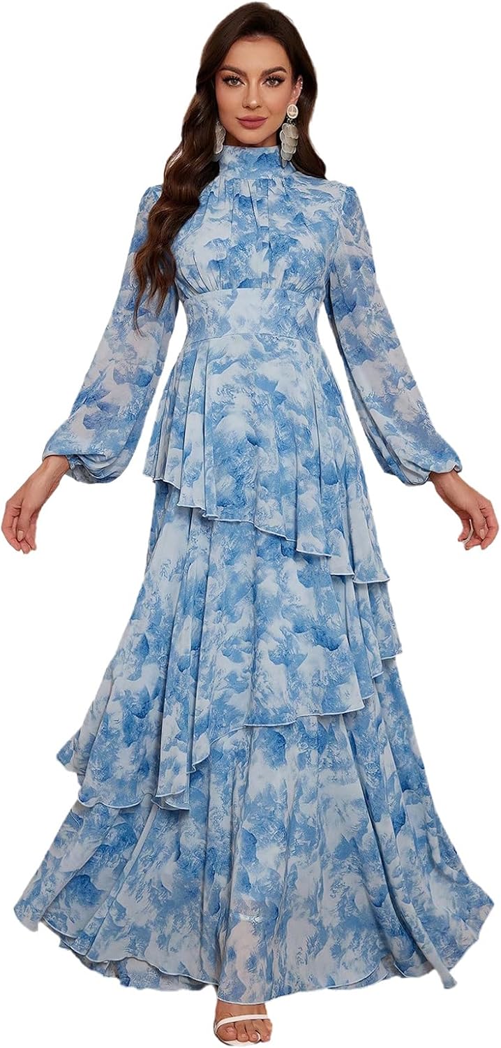 TOLEEN Summer Casual Dresses for Women 2024 Spring Fashion Boho V Neck Long Sleeve Ruffle Floral Print Elegant Maxi Dress