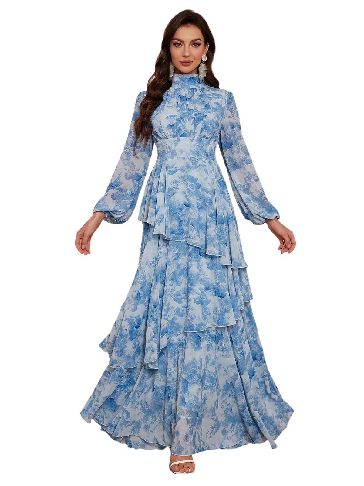 TOLEEN Summer Casual Dresses for Women 2024 Spring Fashion Boho V Neck Long Sleeve Ruffle Floral Print Elegant Maxi Dress