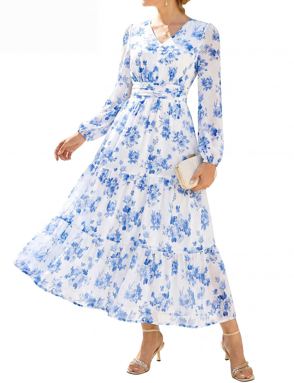 GRACE KARIN Women Floral Maxi Dress Fall Long Sleeve Wedding Guest Dresses