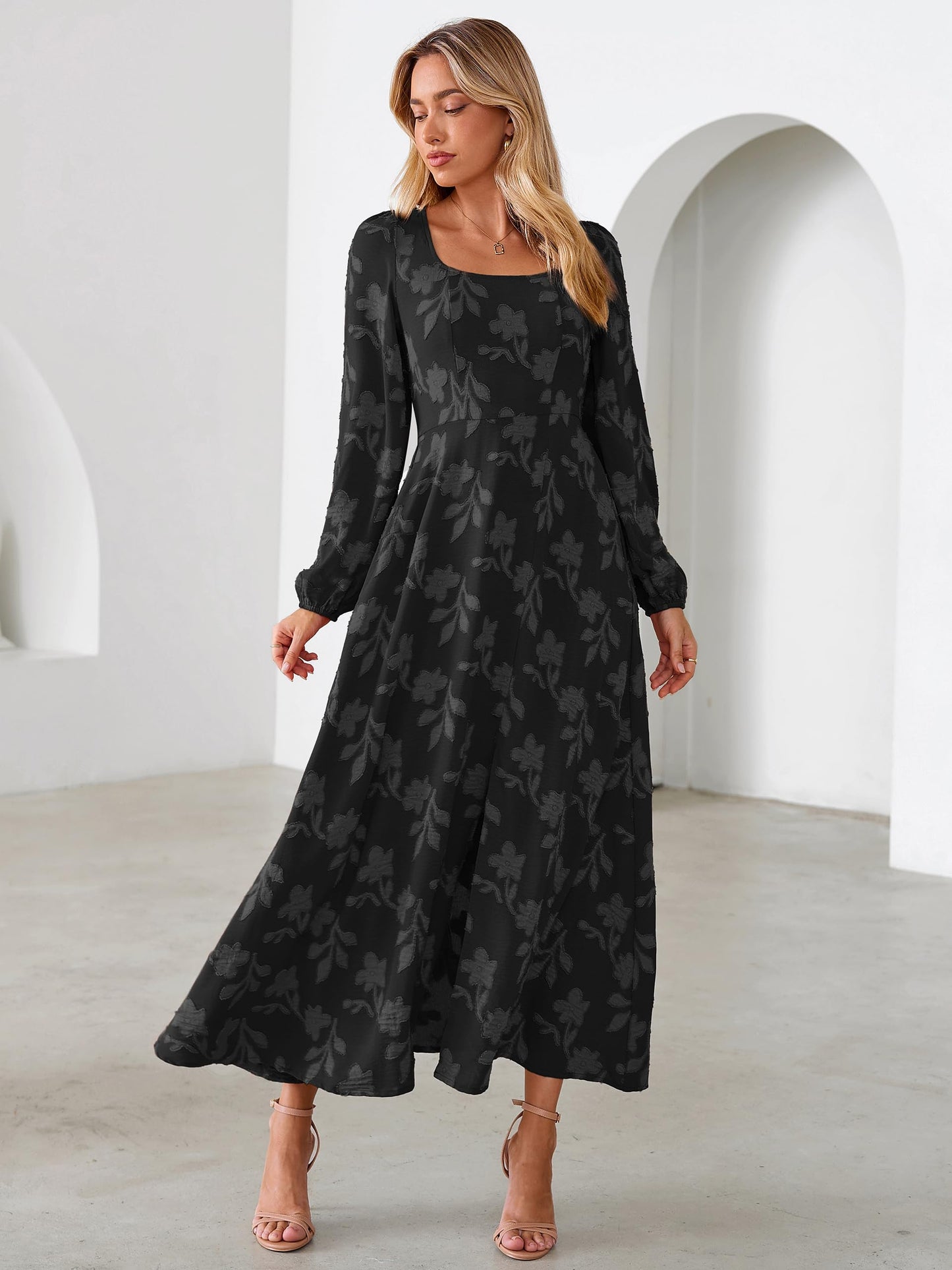 Simplee Womens Fall Wedding Guset Dress Formal Long Sleeve Maxi Dresses