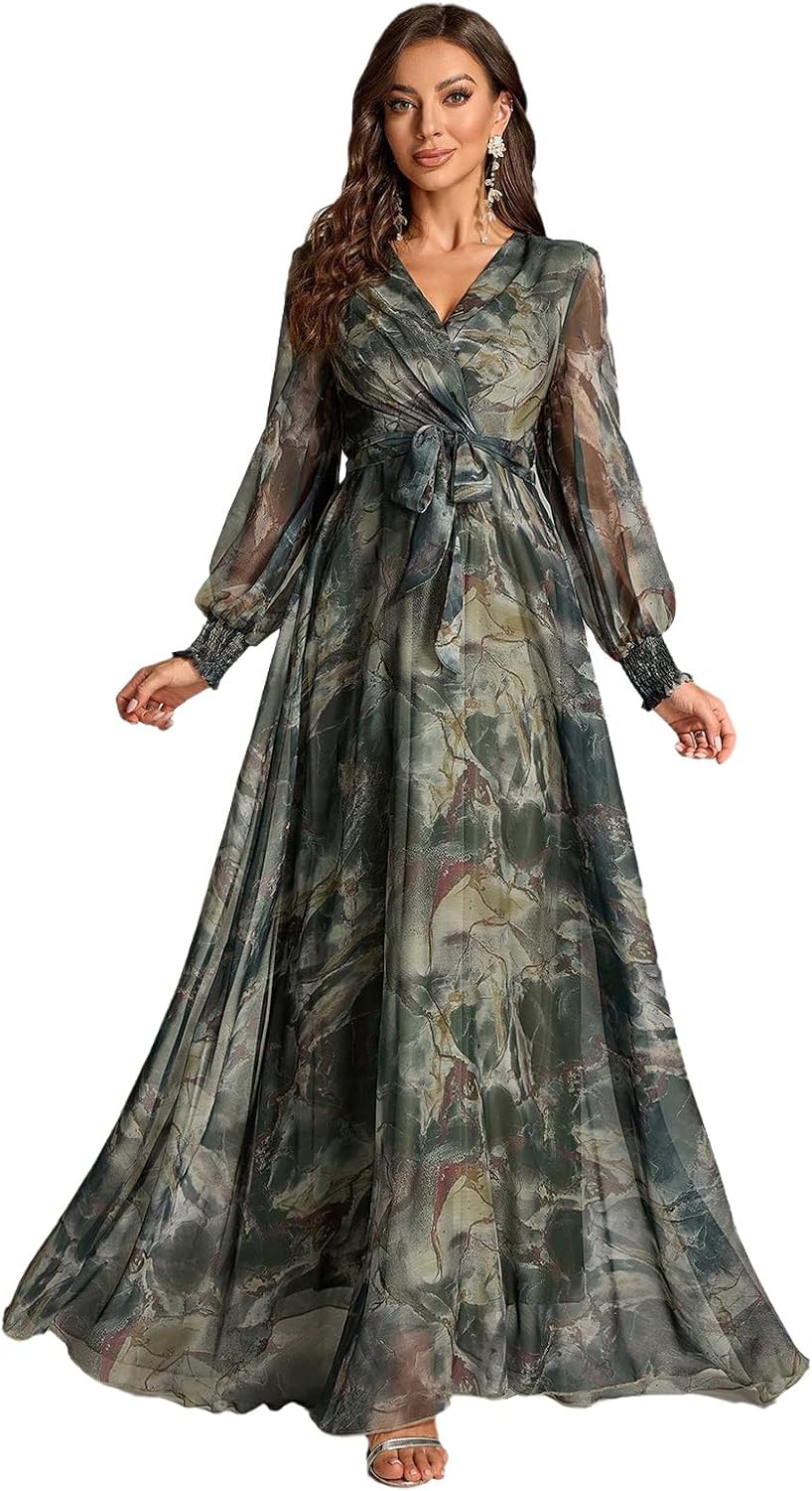 TOLEEN Summer Casual Dresses for Women 2024 Spring Fashion Boho V Neck Long Sleeve Ruffle Floral Print Elegant Maxi Dress