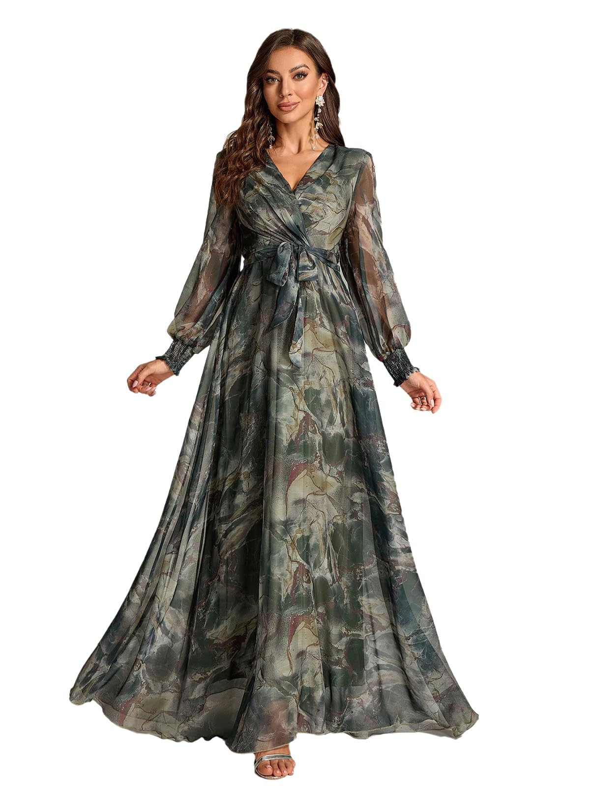 TOLEEN Summer Casual Dresses for Women 2024 Spring Fashion Boho V Neck Long Sleeve Ruffle Floral Print Elegant Maxi Dress