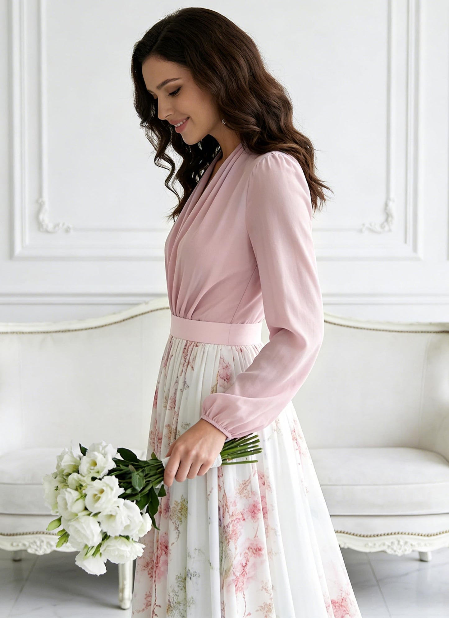 Women's Boho Floral Chiffon Maxi Dresses 2026 Summer Casual Long Sheer Sleeve Deep V Neck A-Line Beach Vacation Dress