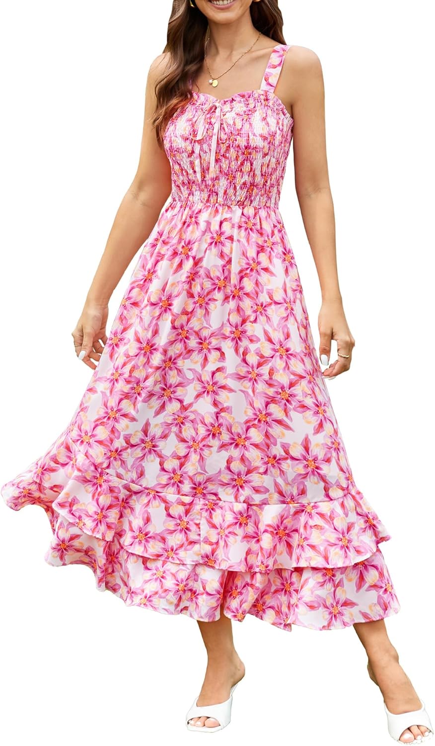 GRACE KARIN Women's 2026 Summer Floral Boho Dress Square Neck Strapped Swing A Line Sundress Beach Long Maxi Outfits