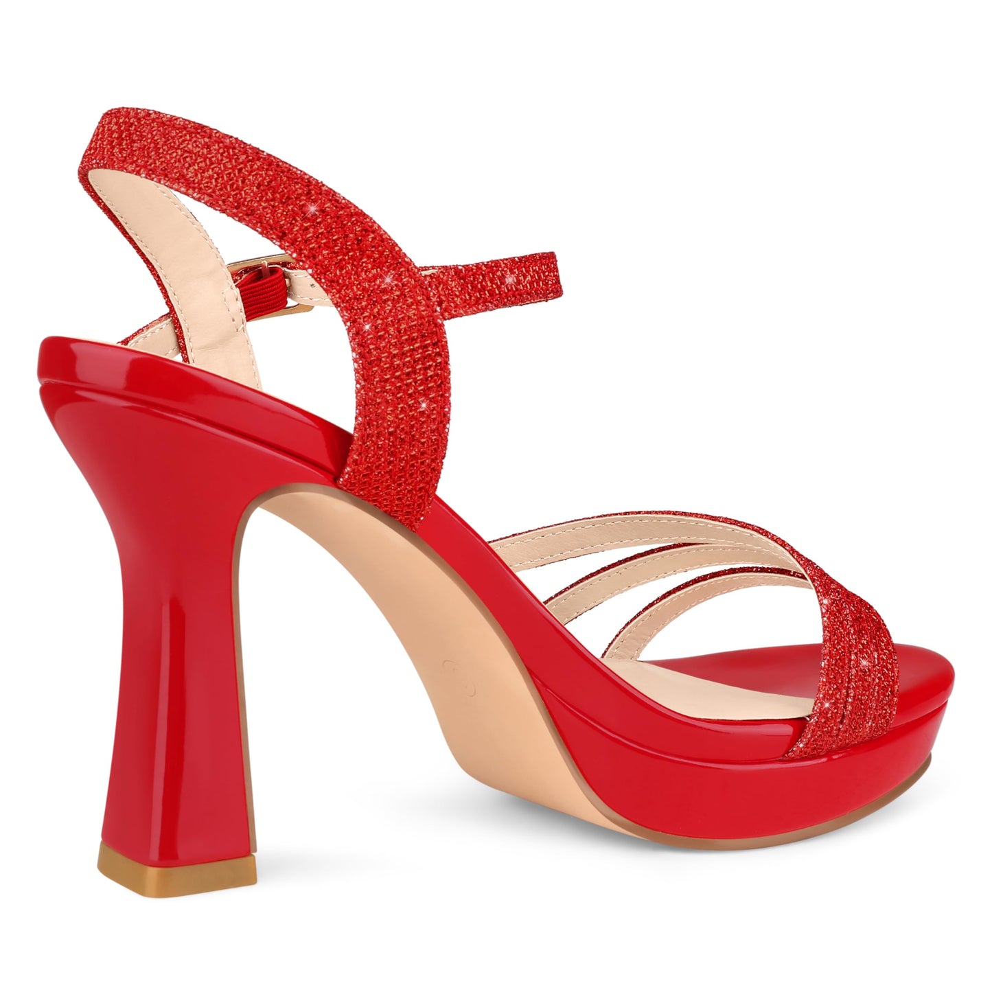 Zzheels Women's Platform Sandals Sparkly Open Toe 4" Chunky High Heels Ankle Strap Sandals