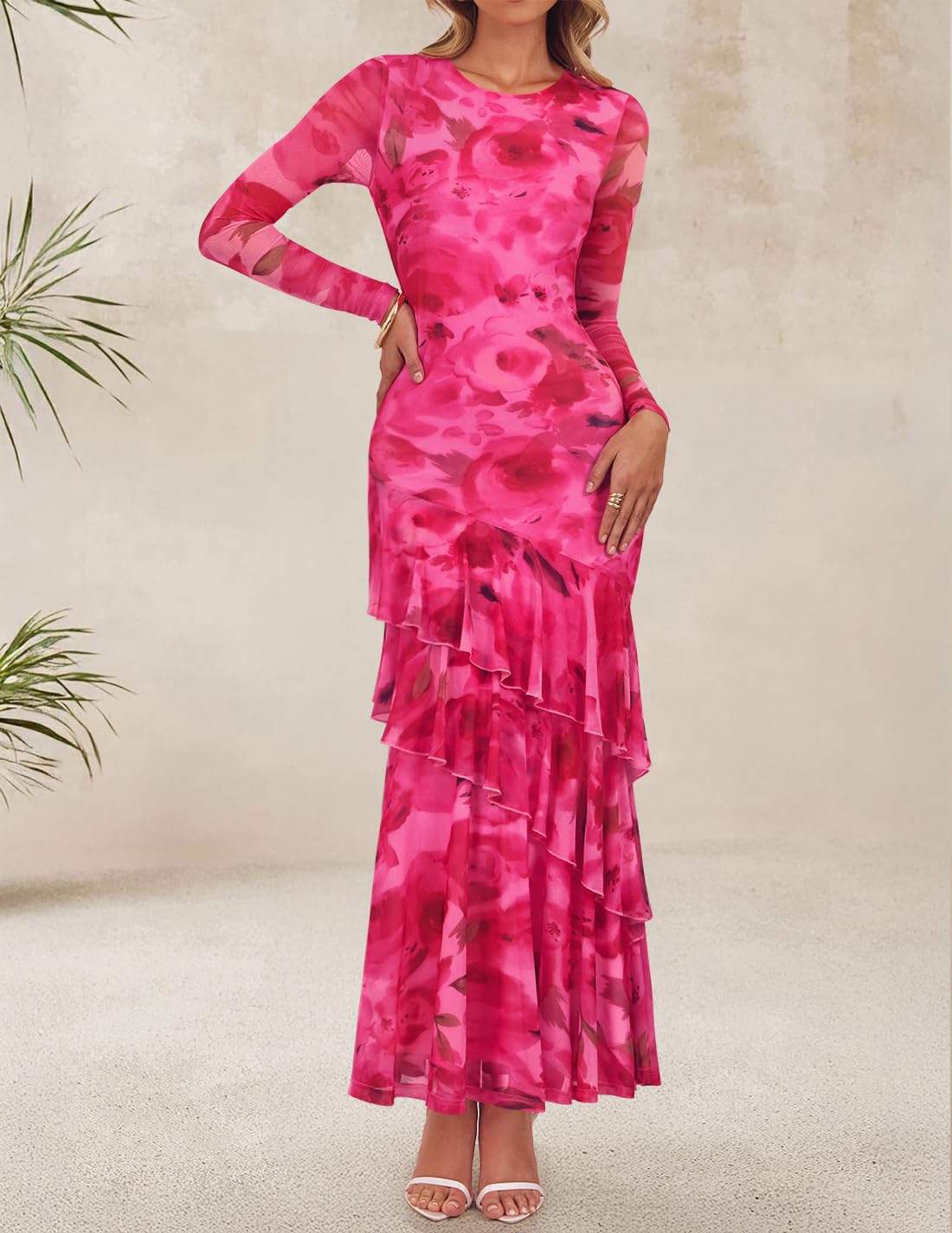 ZESICA Women's Fall Floral Bodycon Maxi Wedding Guest Dresses