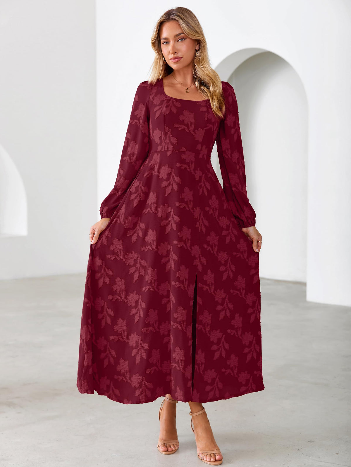 Simplee Womens Fall Wedding Guset Dress Formal Long Sleeve Maxi Dresses