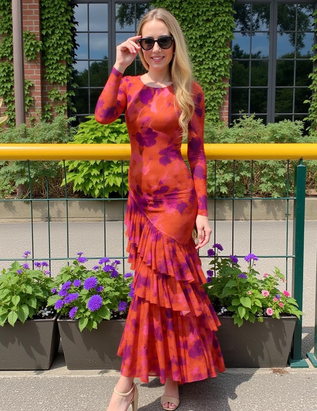 ZESICA Women's Fall Floral Bodycon Maxi Wedding Guest Dresses