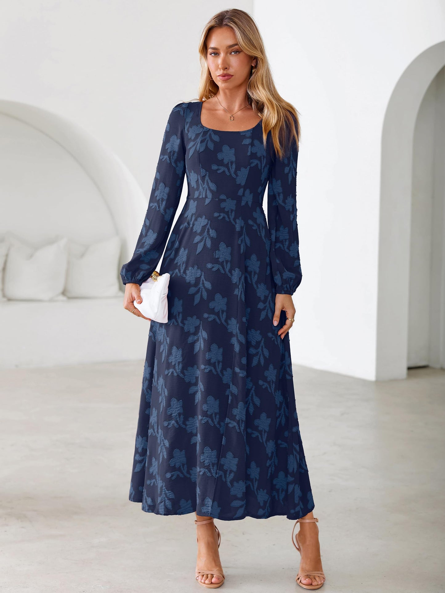 Simplee Womens Fall Wedding Guset Dress Formal Long Sleeve Maxi Dresses