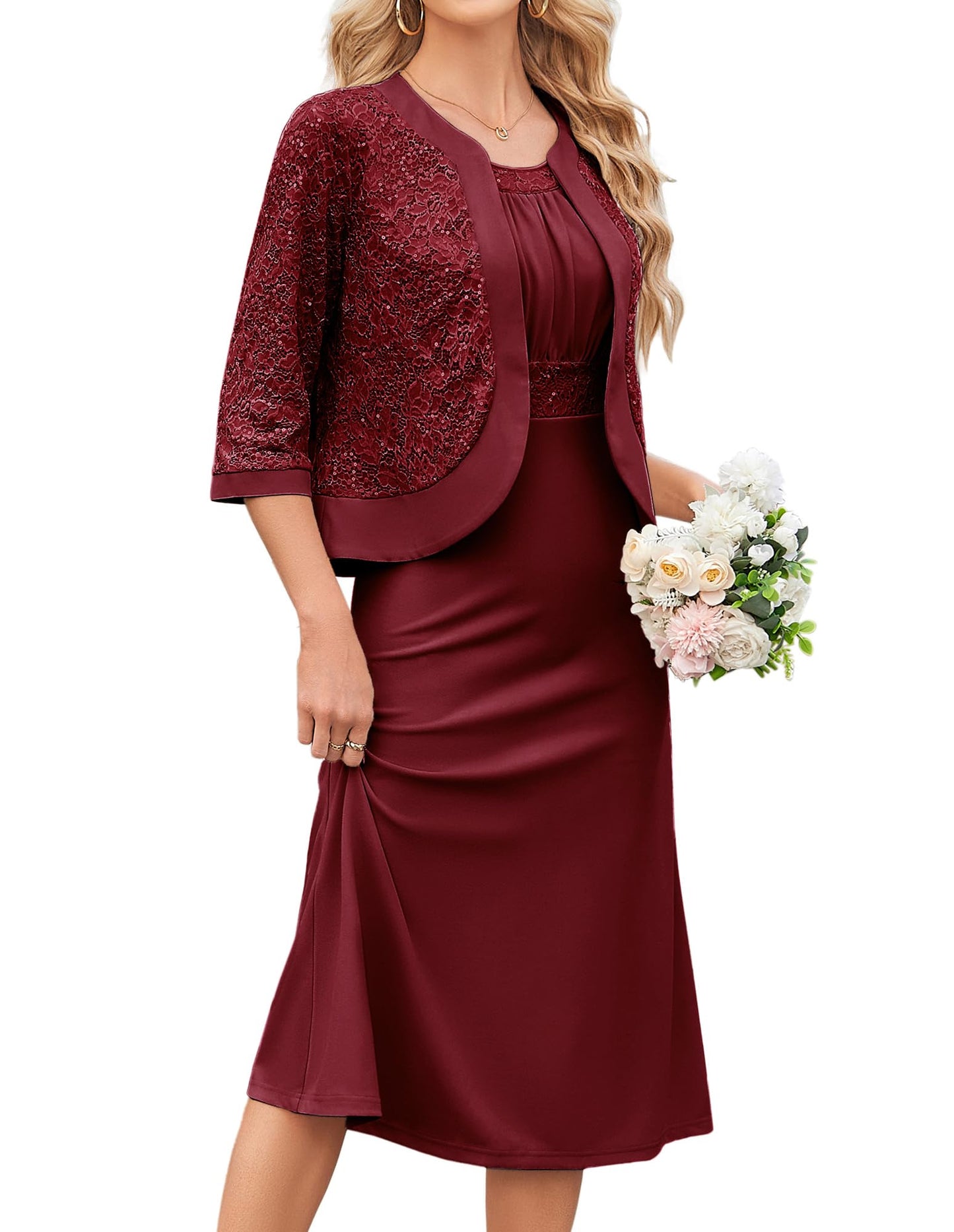 GRACE KARIN Women's Formal Wedding Guest Dress,2 Piece Mother of The Bride Dresses,Tea Party Sequin Dress with Jacket