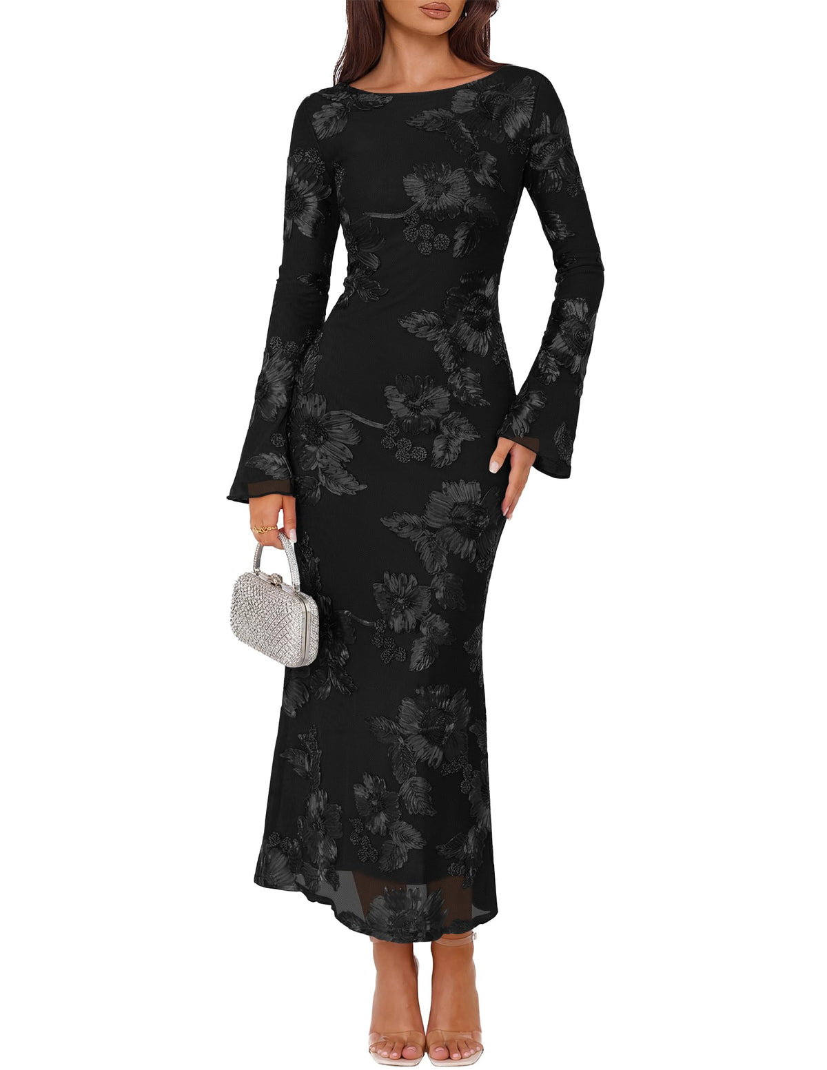 ZESICA Women Fall Long Sleeve Wedding Guest Cocktail Midi Dress