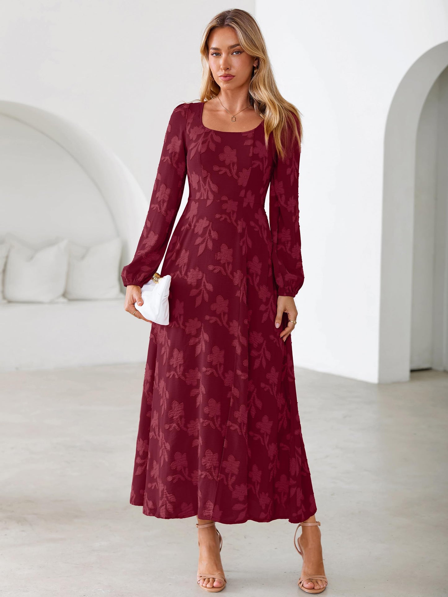 Simplee Womens Fall Wedding Guset Dress Formal Long Sleeve Maxi Dresses