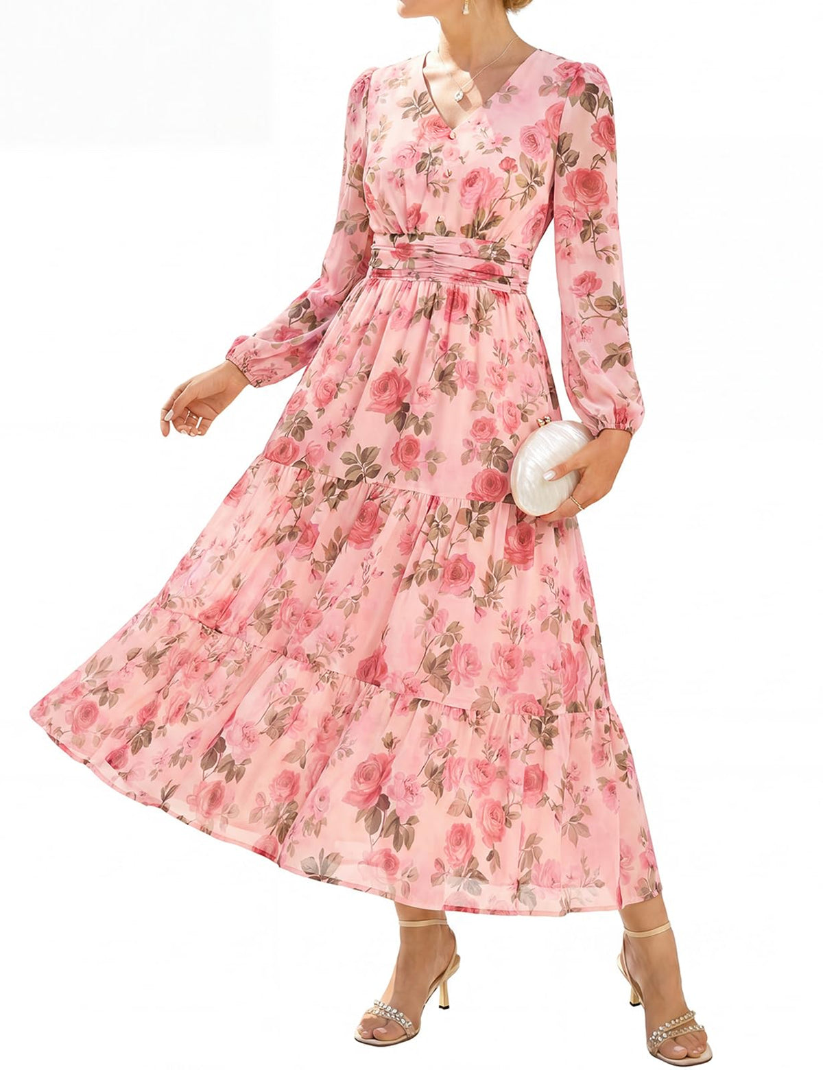 GRACE KARIN Women Floral Maxi Dress Fall Long Sleeve Wedding Guest Dresses