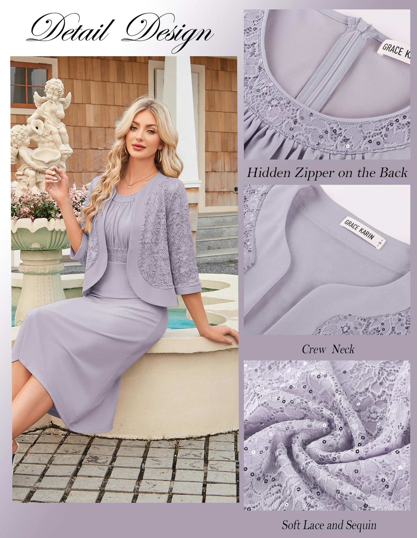 GRACE KARIN Women's Formal Wedding Guest Dress,2 Piece Mother of The Bride Dresses,Tea Party Sequin Dress with Jacket
