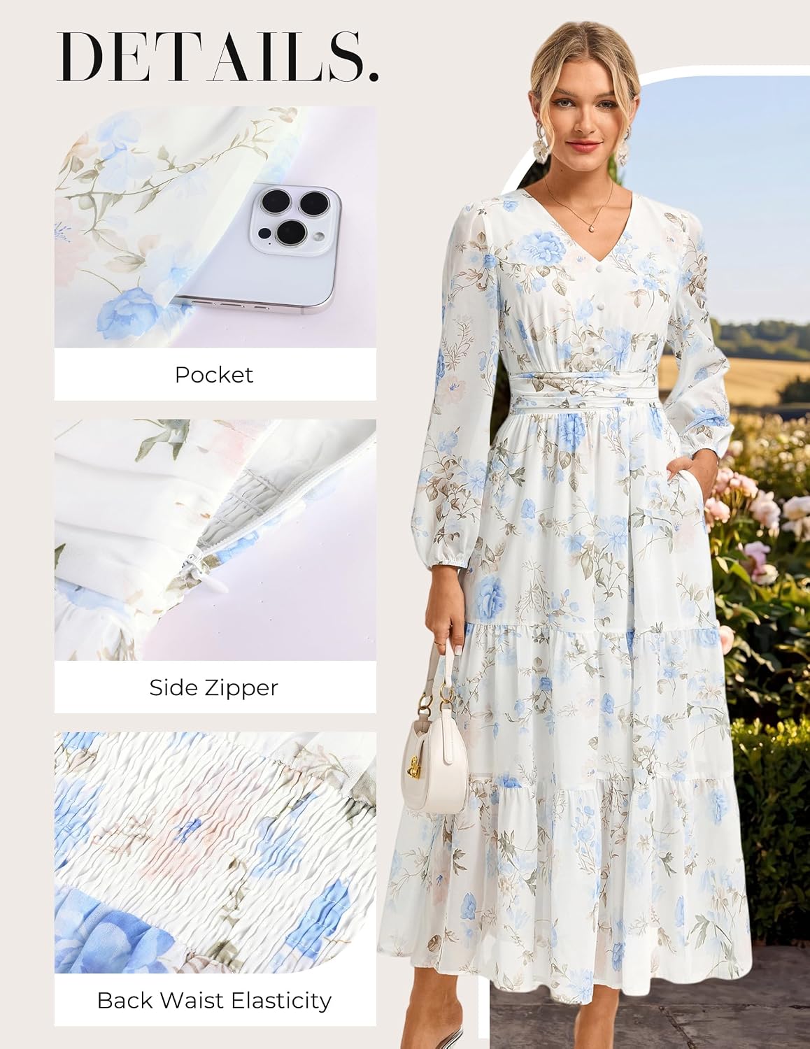 GRACE KARIN Women Floral Maxi Dress Fall Long Sleeve Wedding Guest Dresses