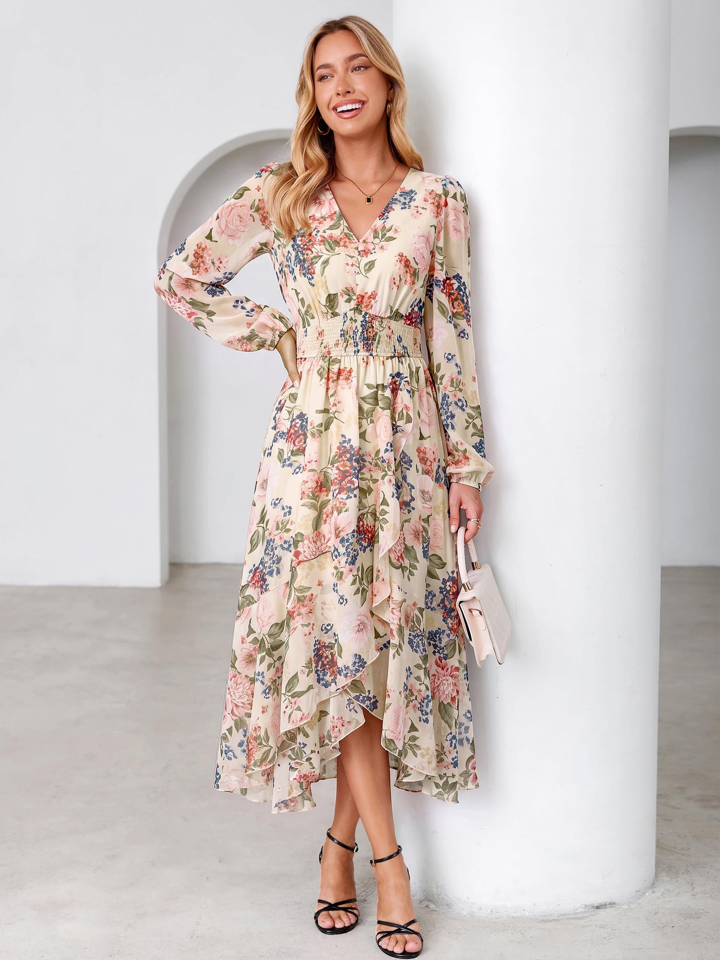 Simplee Women's Floral Boho Long Sleeve Maxi Fall Wedding Guest Dress 2026