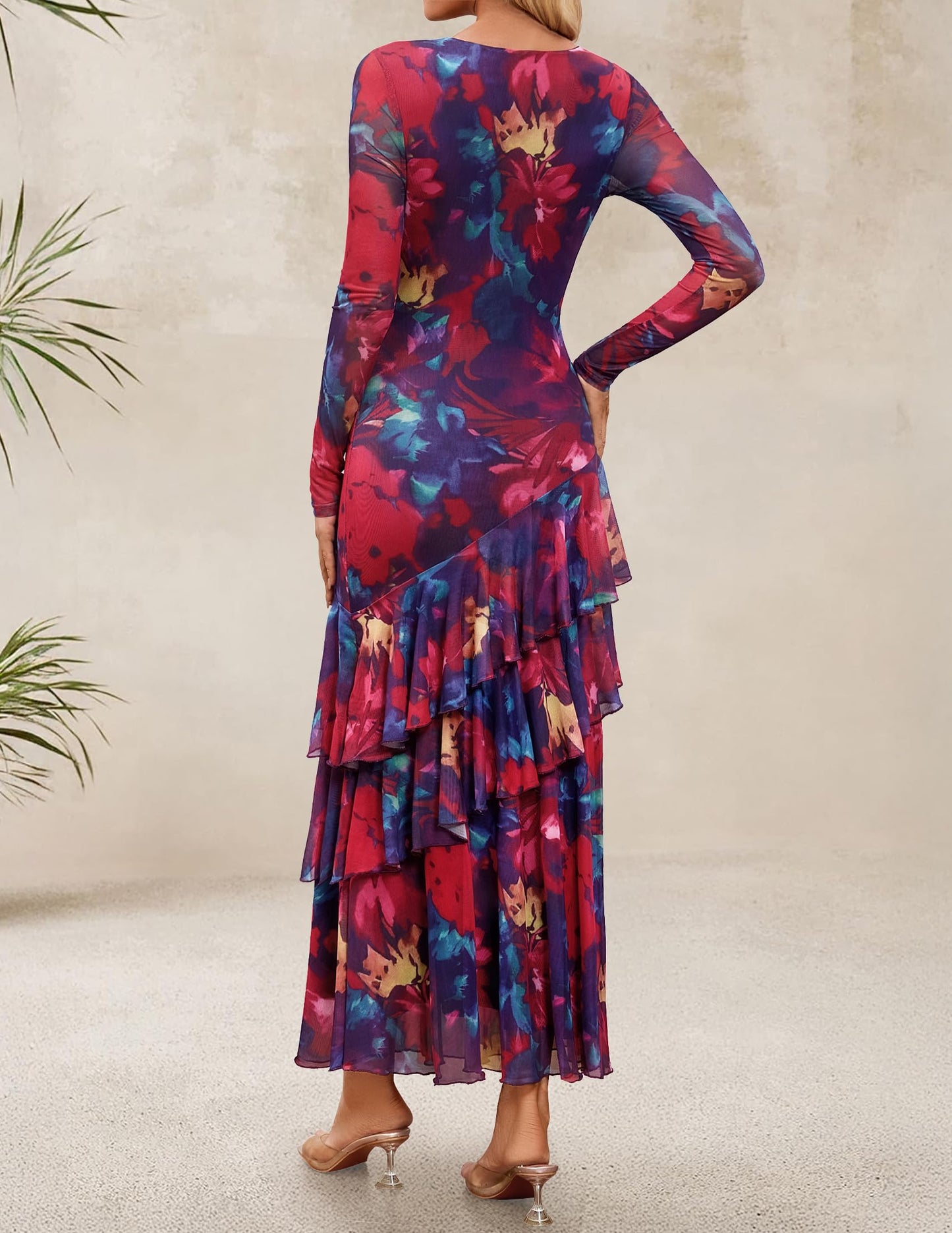 ZESICA Women's Fall Floral Bodycon Maxi Wedding Guest Dresses