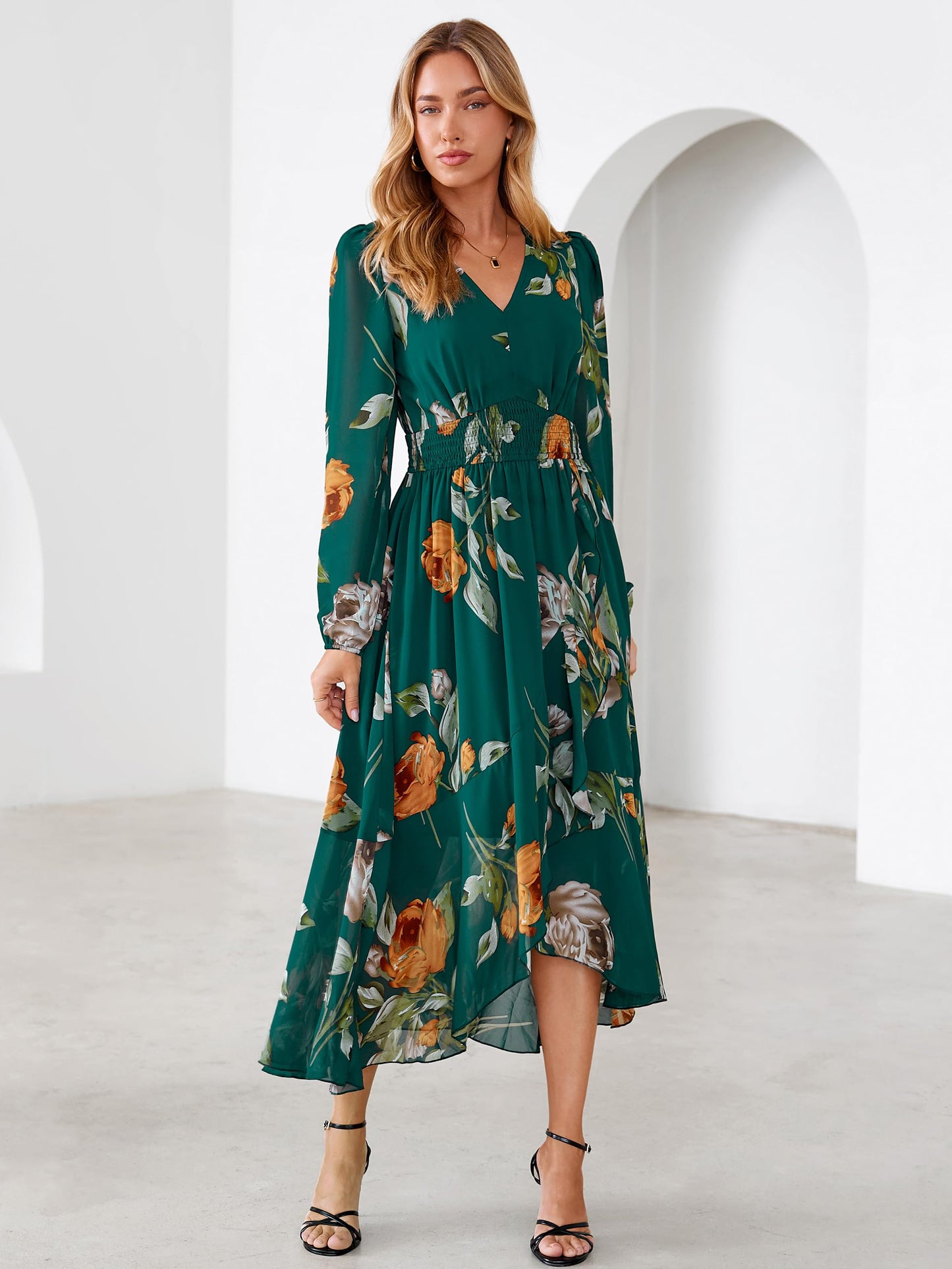 Simplee Women's Floral Boho Long Sleeve Maxi Fall Wedding Guest Dress 2026