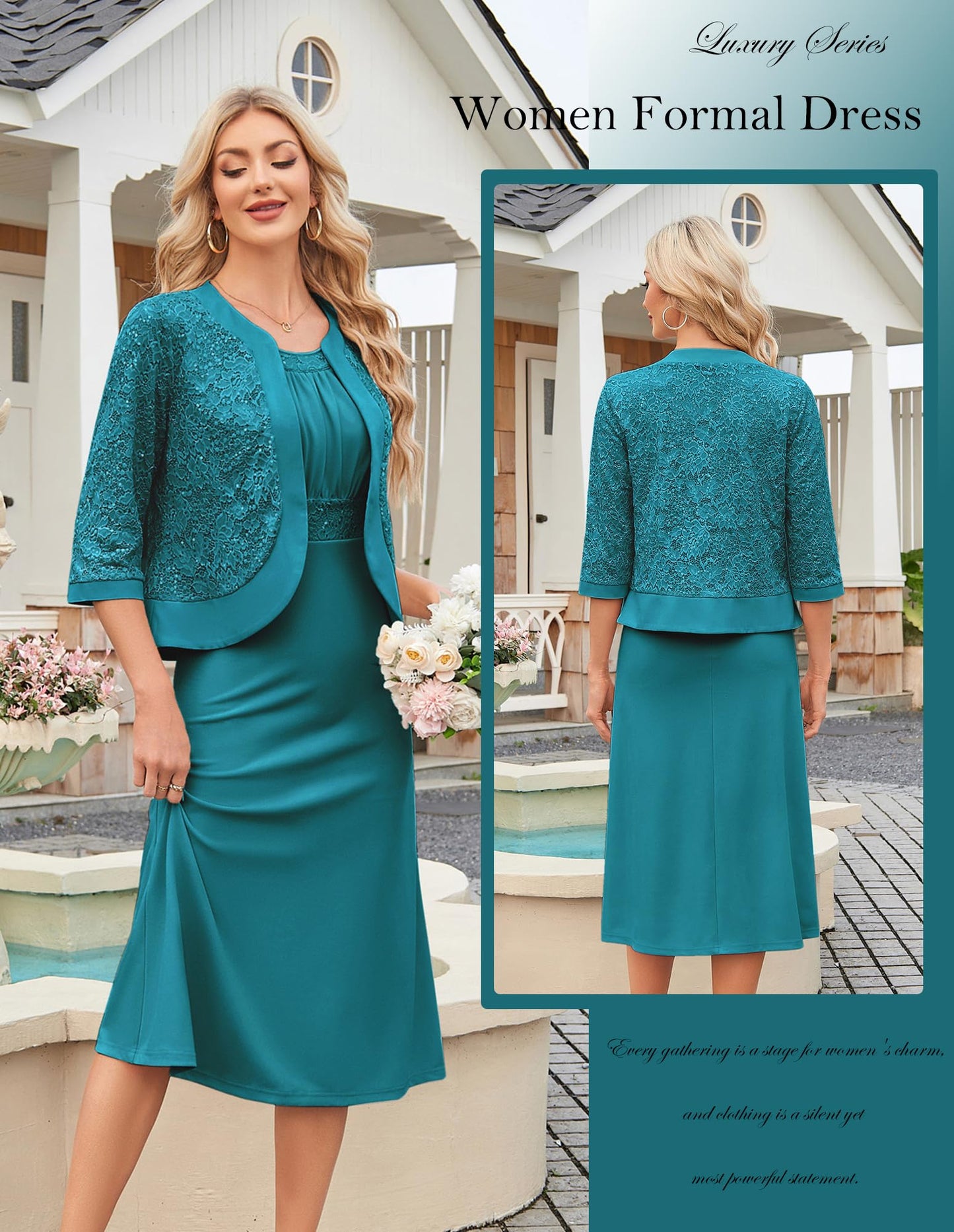 GRACE KARIN Women's Formal Wedding Guest Dress,2 Piece Mother of The Bride Dresses,Tea Party Sequin Dress with Jacket