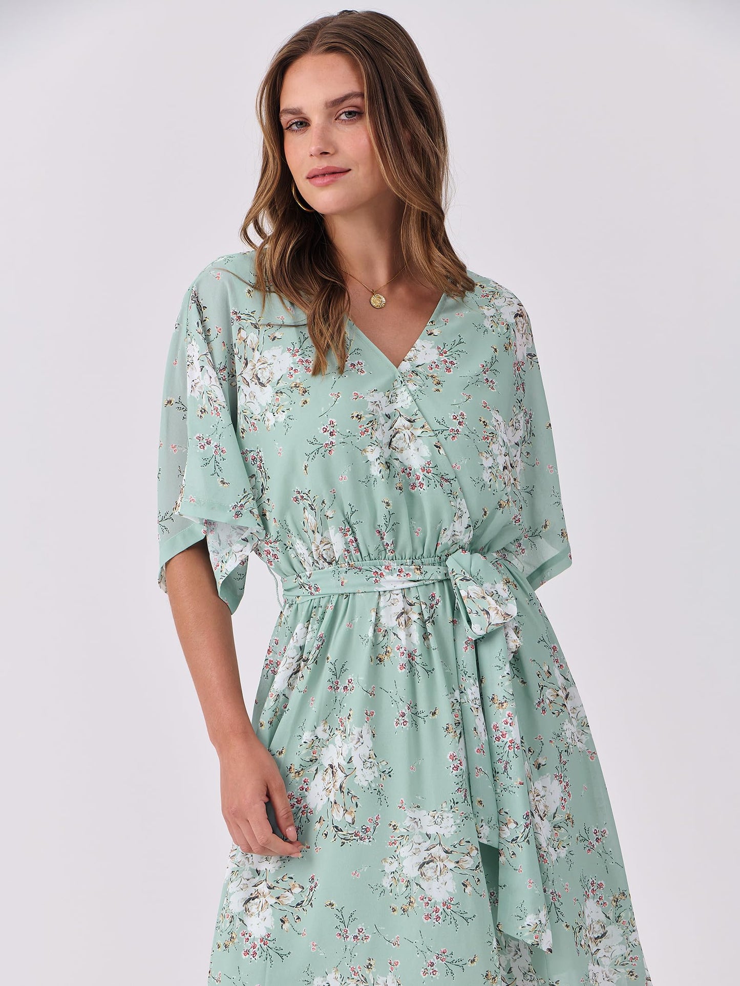 ANRABESS Womens 1/2 Sleeve Beach Wedding Guest Maxi Dresses 2026 Summer Wrap V Neck Boho Floral Flowy Slit Long Dresses