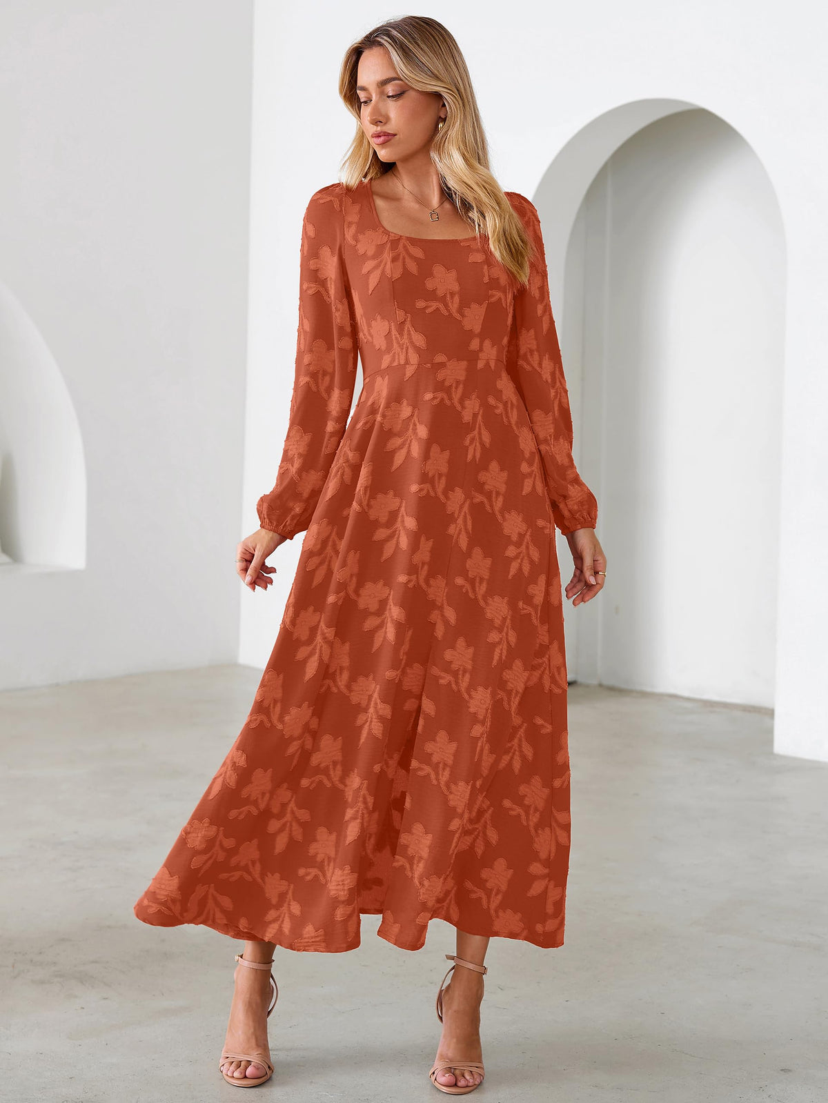 Simplee Womens Fall Wedding Guset Dress Formal Long Sleeve Maxi Dresses