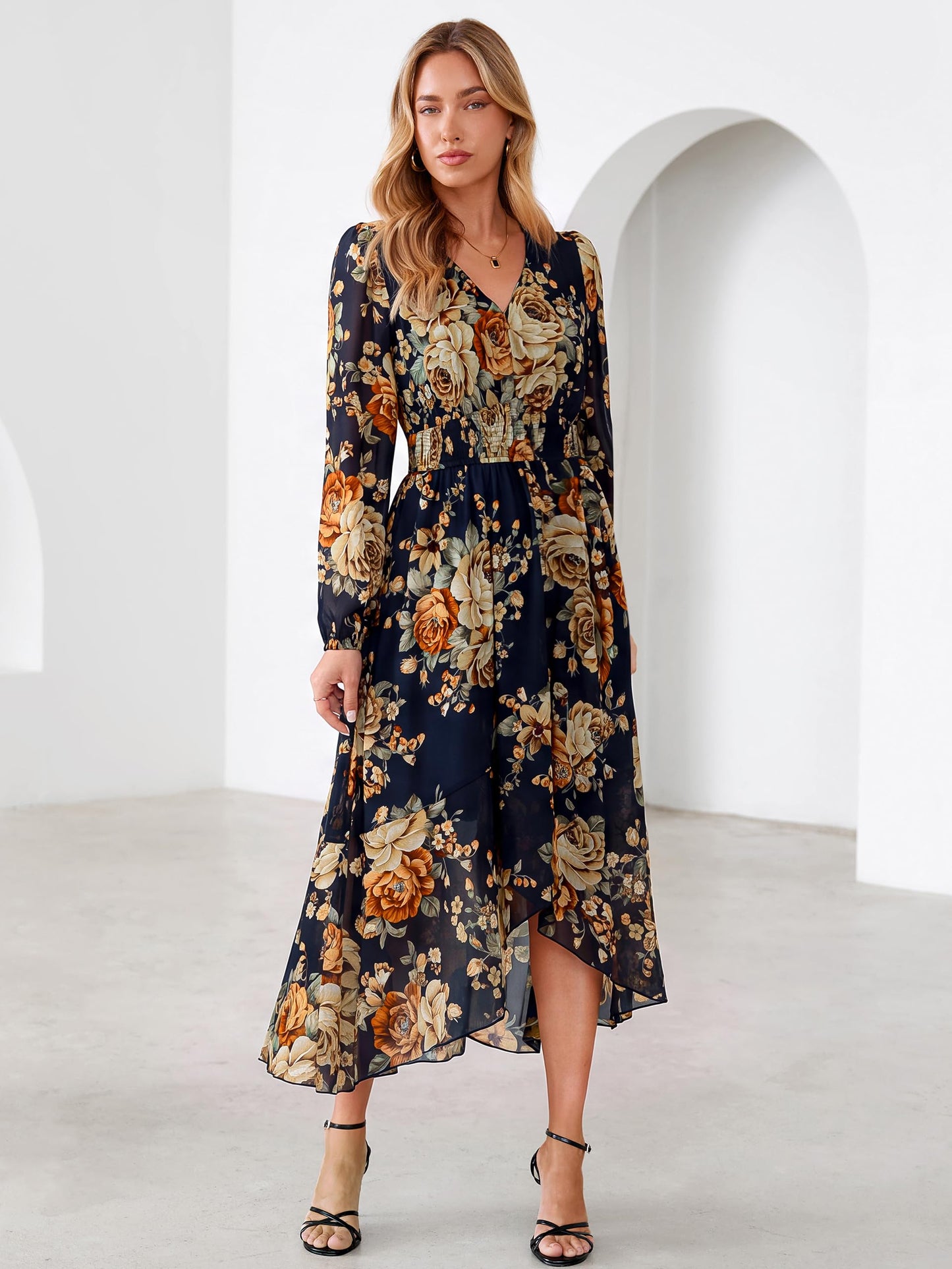 Simplee Women's Floral Boho Long Sleeve Maxi Fall Wedding Guest Dress 2026