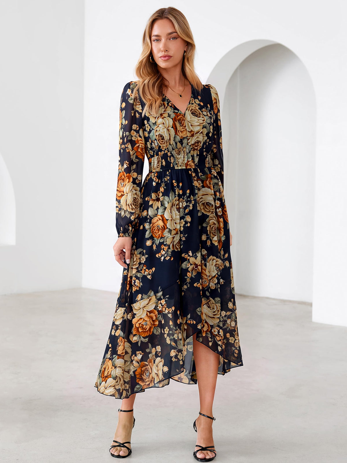 Simplee Women's Floral Boho Long Sleeve Maxi Fall Wedding Guest Dress 2026
