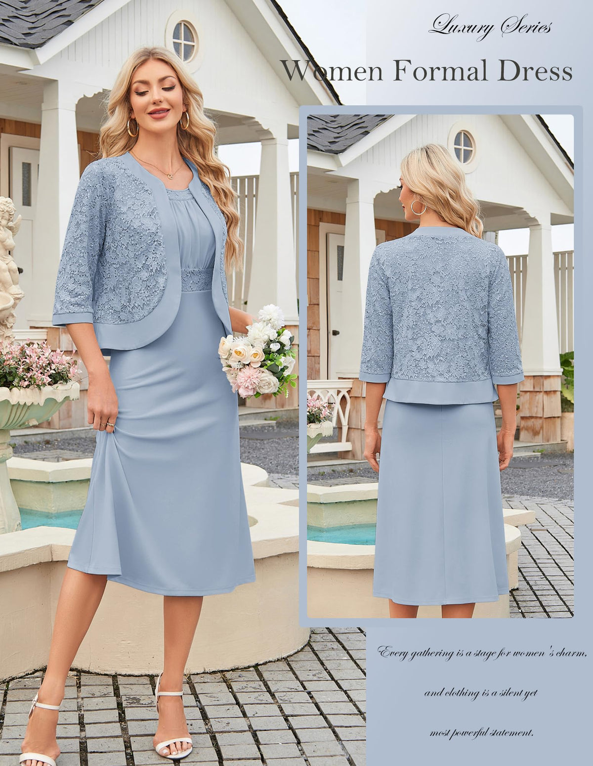 GRACE KARIN Women's Formal Wedding Guest Dress,2 Piece Mother of The Bride Dresses,Tea Party Sequin Dress with Jacket
