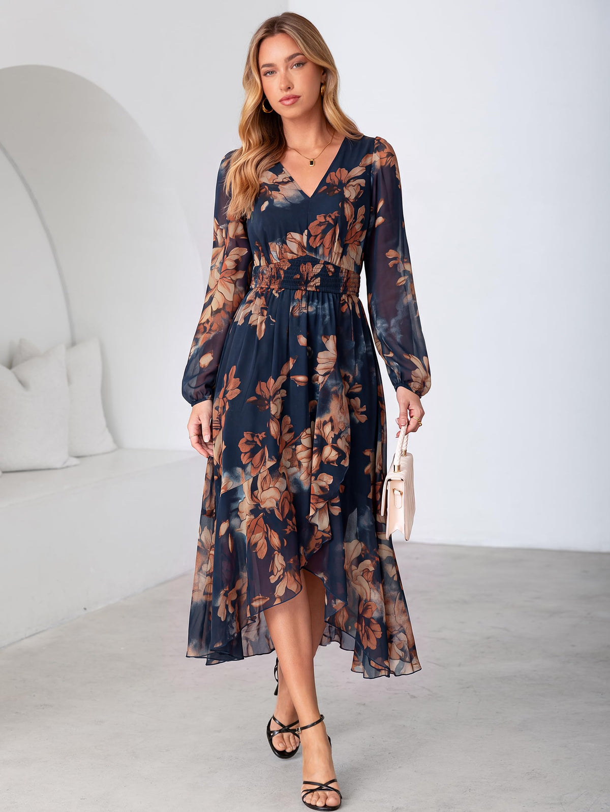 Simplee Women's Floral Boho Long Sleeve Maxi Fall Wedding Guest Dress 2026
