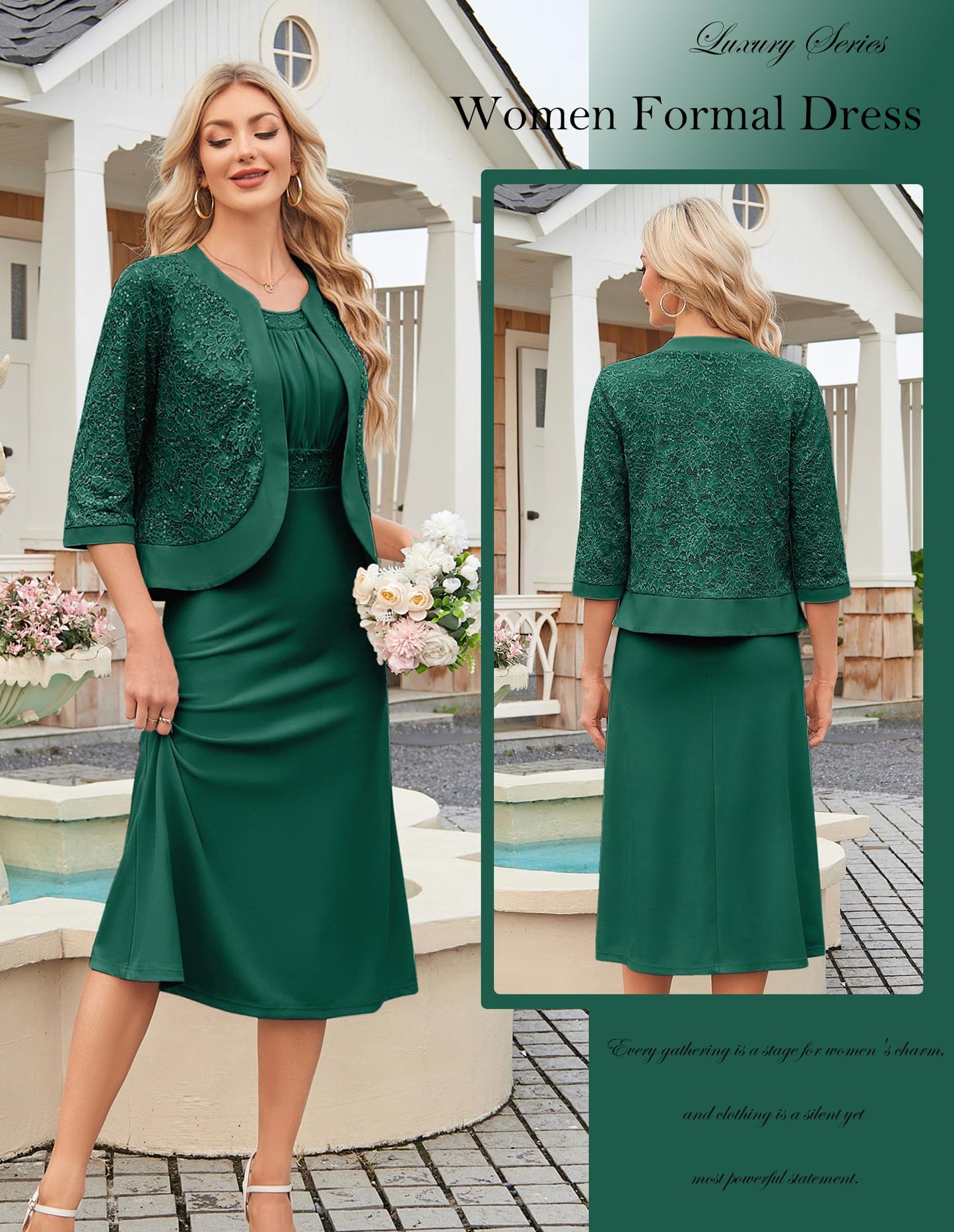 GRACE KARIN Women's Formal Wedding Guest Dress,2 Piece Mother of The Bride Dresses,Tea Party Sequin Dress with Jacket