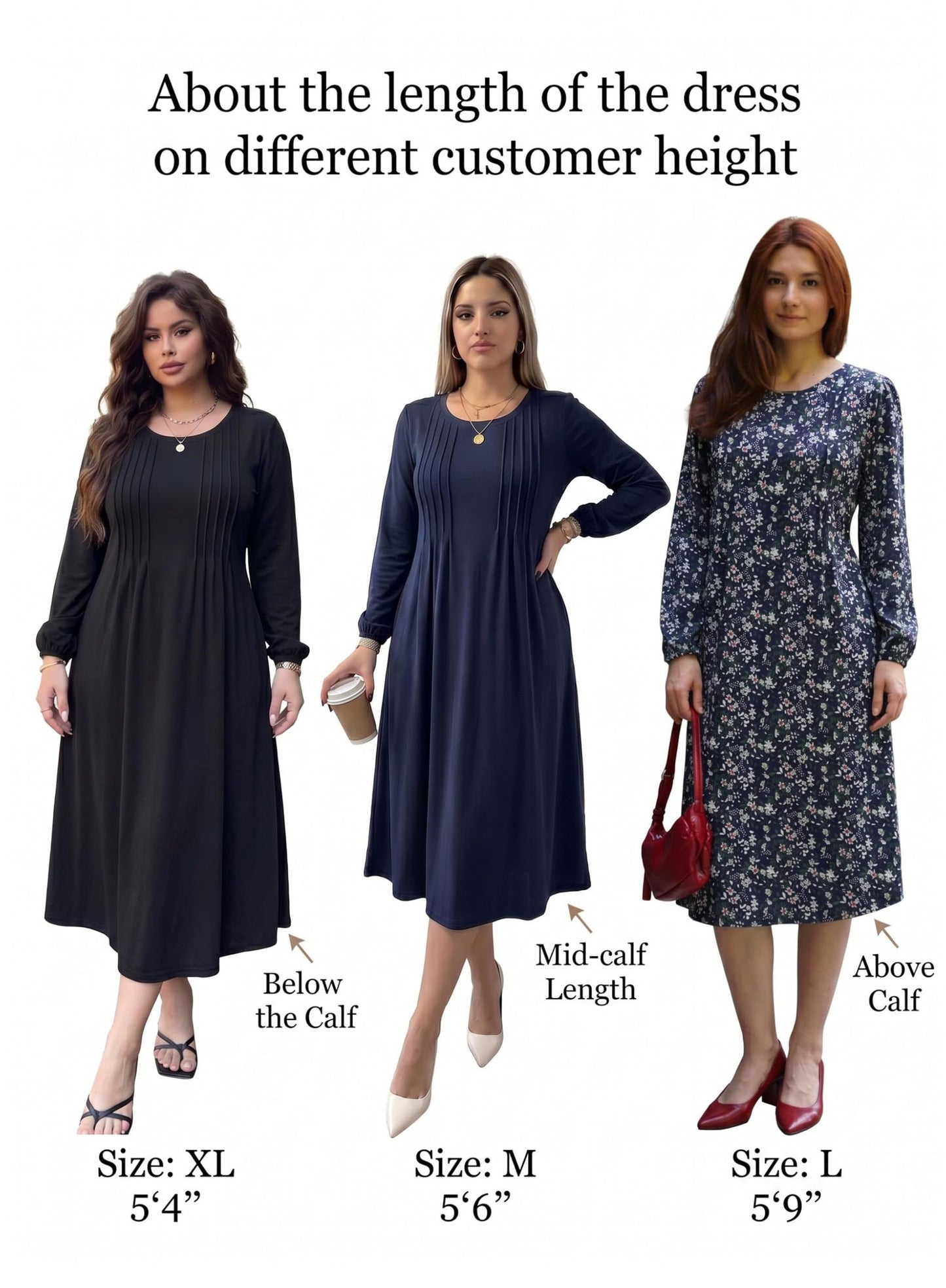 Zeagoo Fall Dresses for Women Long Sleeve Midi Dress Casual A Line Dresses 2026 Pleated Flare Dress with Pockets
