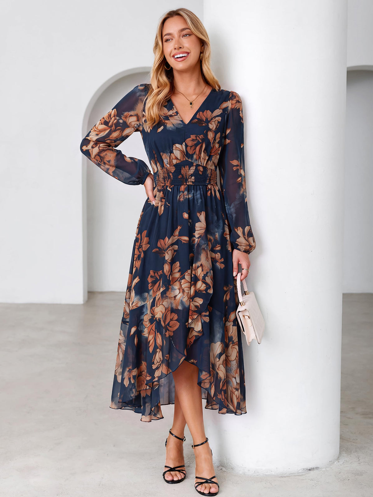 Simplee Women's Floral Boho Long Sleeve Maxi Fall Wedding Guest Dress 2026