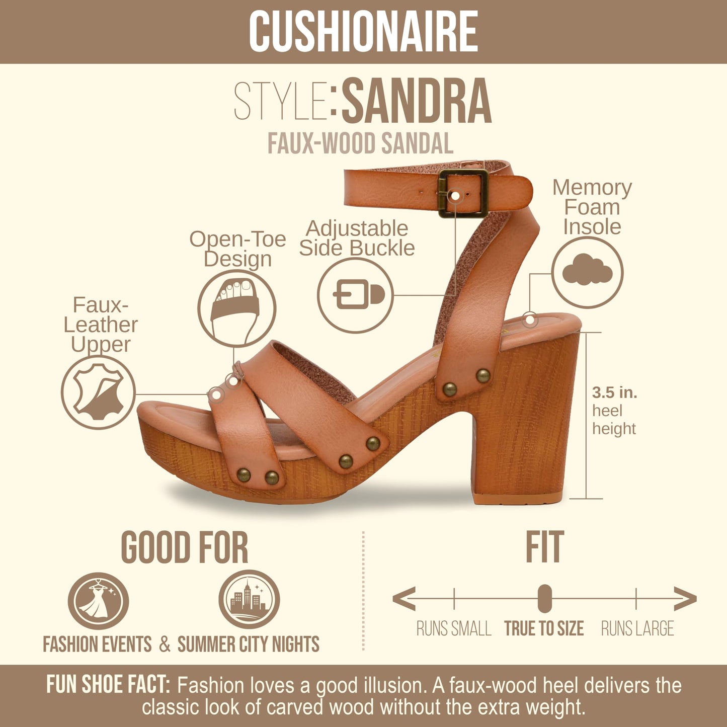 CUSHIONAIRE Women's Sandra Faux Wood Sandal +LiteSole Technology, Wide Widths Available