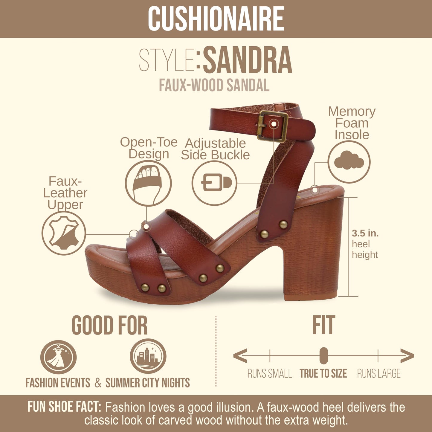 CUSHIONAIRE Women's Sandra Faux Wood Sandal +LiteSole Technology, Wide Widths Available