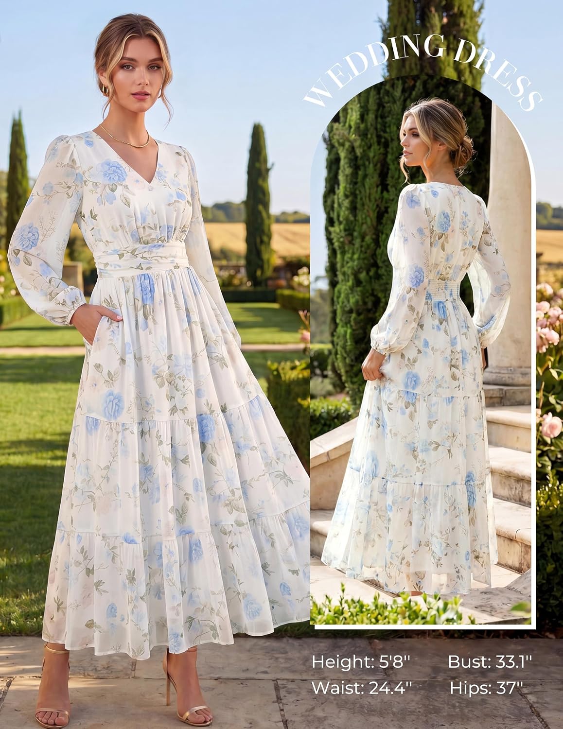 GRACE KARIN Women Floral Maxi Dress Fall Long Sleeve Wedding Guest Dresses