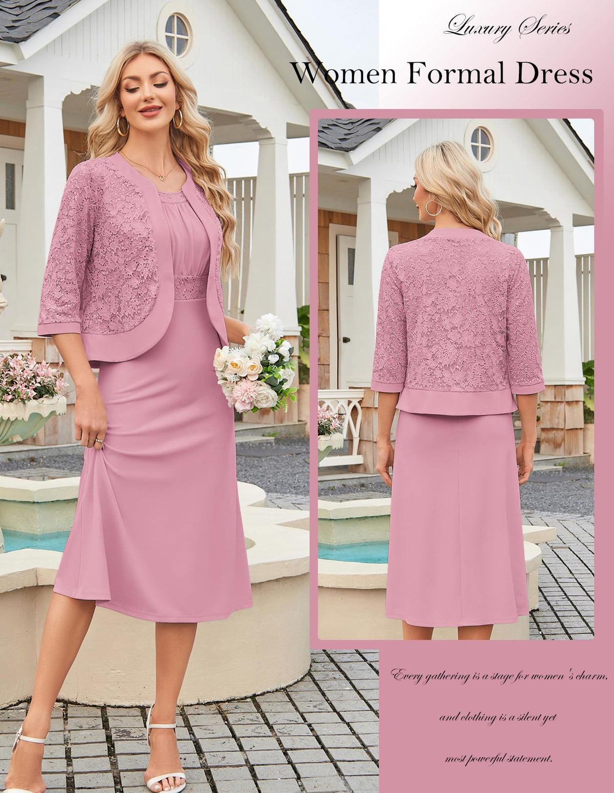 GRACE KARIN Women's Formal Wedding Guest Dress,2 Piece Mother of The Bride Dresses,Tea Party Sequin Dress with Jacket