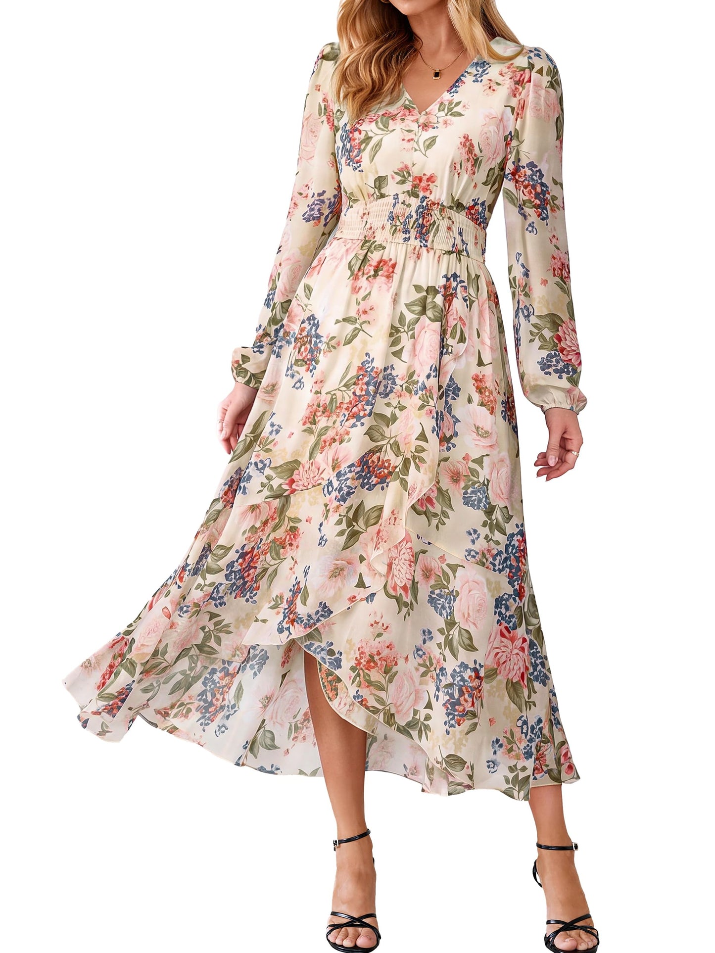 Simplee Women's Floral Boho Long Sleeve Maxi Fall Wedding Guest Dress 2026