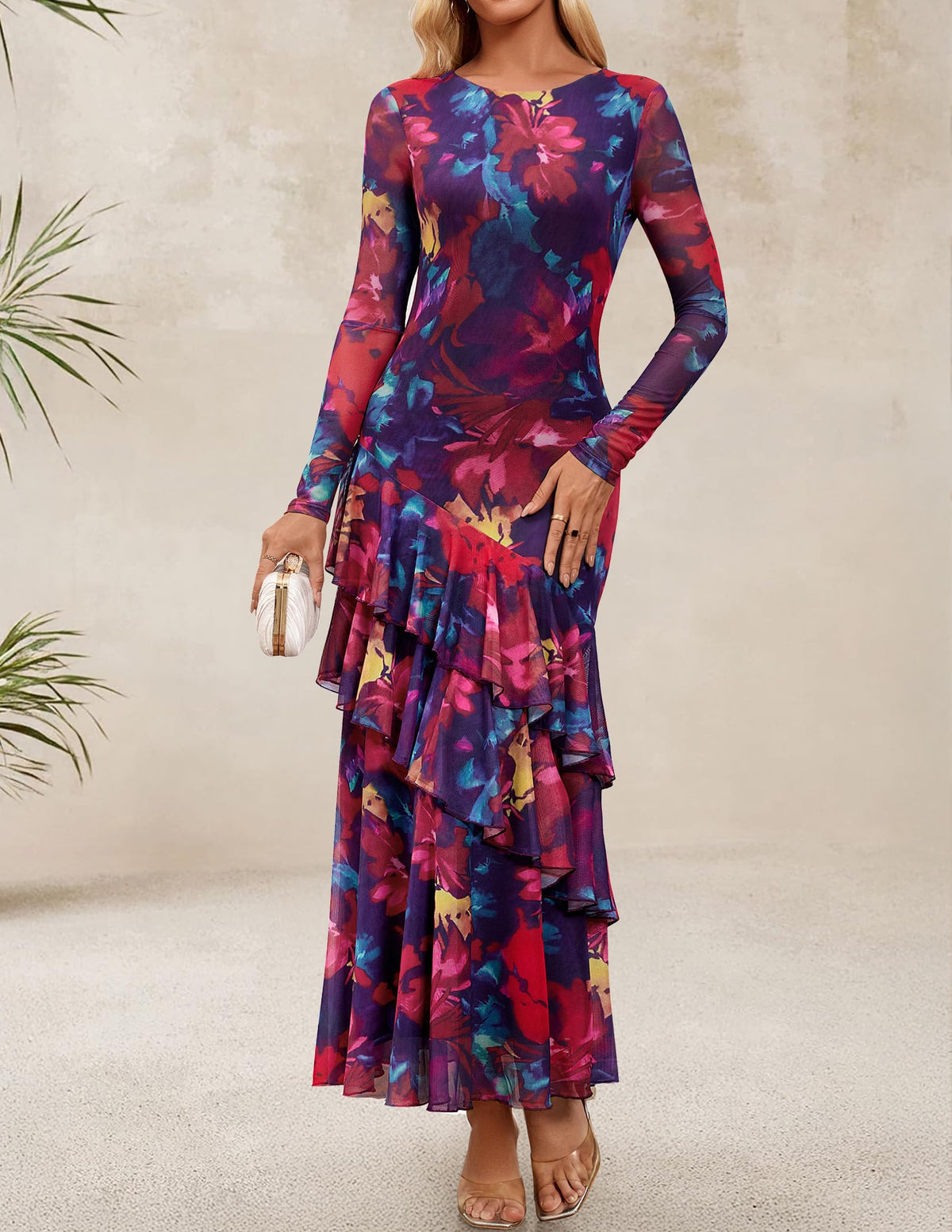 ZESICA Women's Fall Floral Bodycon Maxi Wedding Guest Dresses