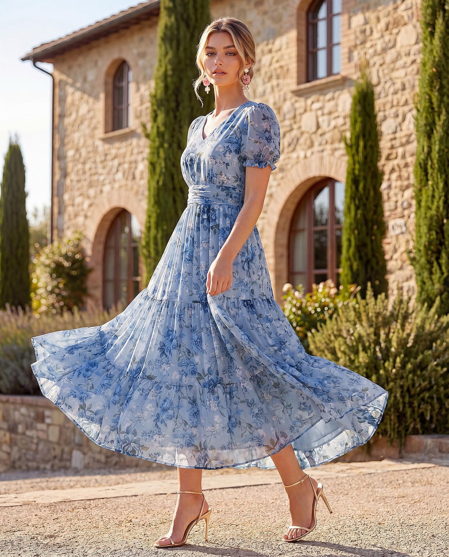 GRACE KARIN Women's 2026 Summer Wedding Guest Maxi Dresses Floral V Neck Short Sleeve Elegant Flowy Formal Dress with Pockets