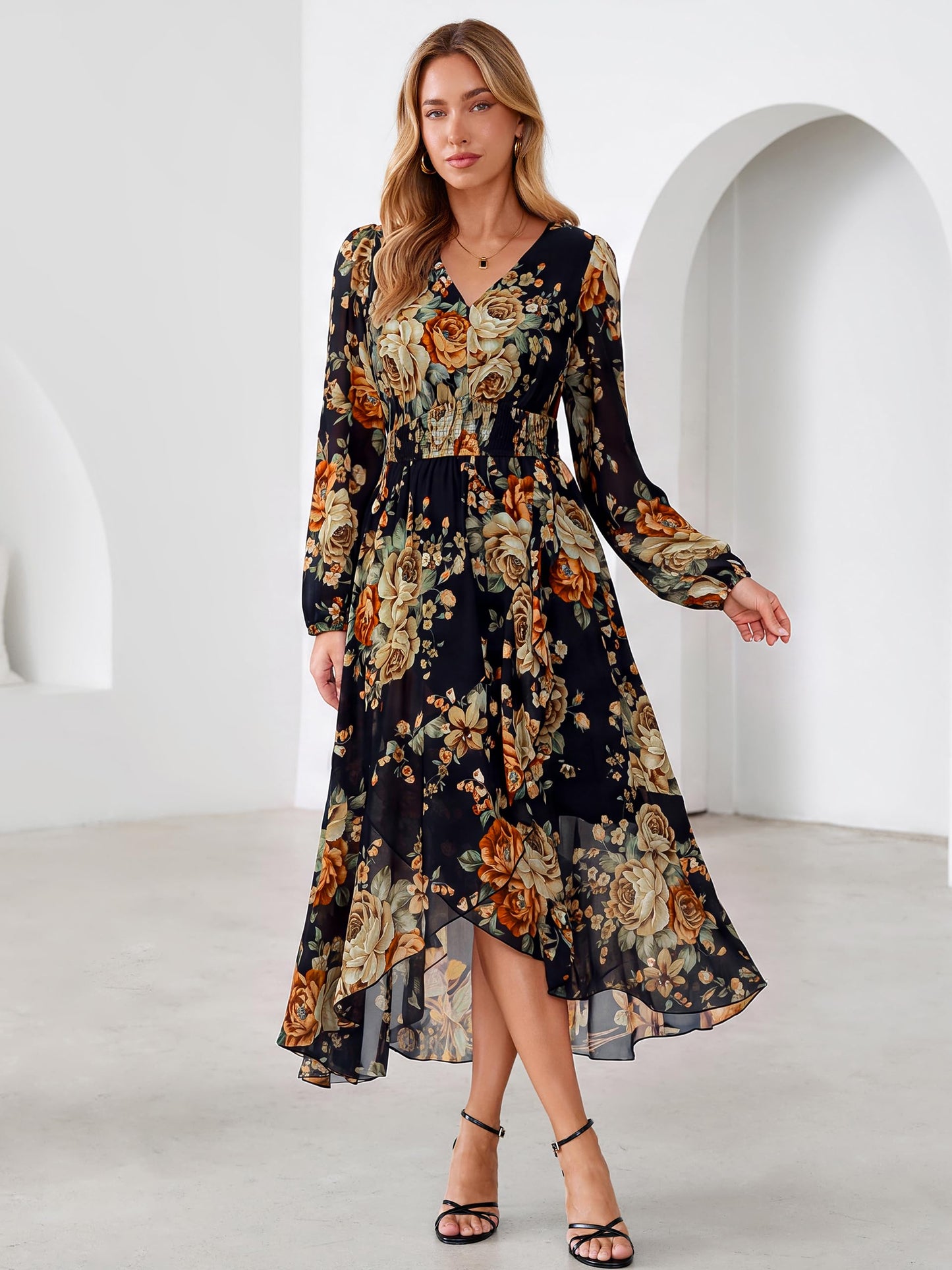Simplee Women's Floral Boho Long Sleeve Maxi Fall Wedding Guest Dress 2026