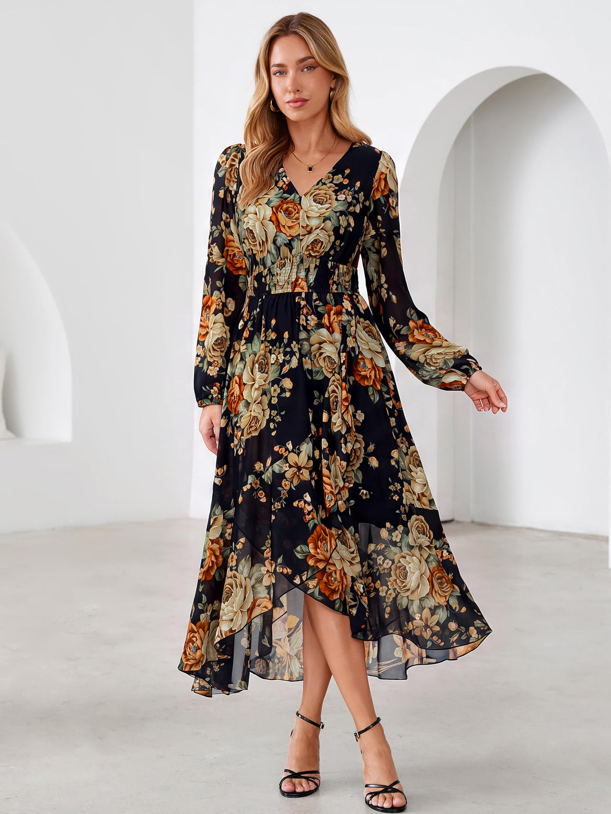 Simplee Women's Floral Boho Long Sleeve Maxi Fall Wedding Guest Dress 2026