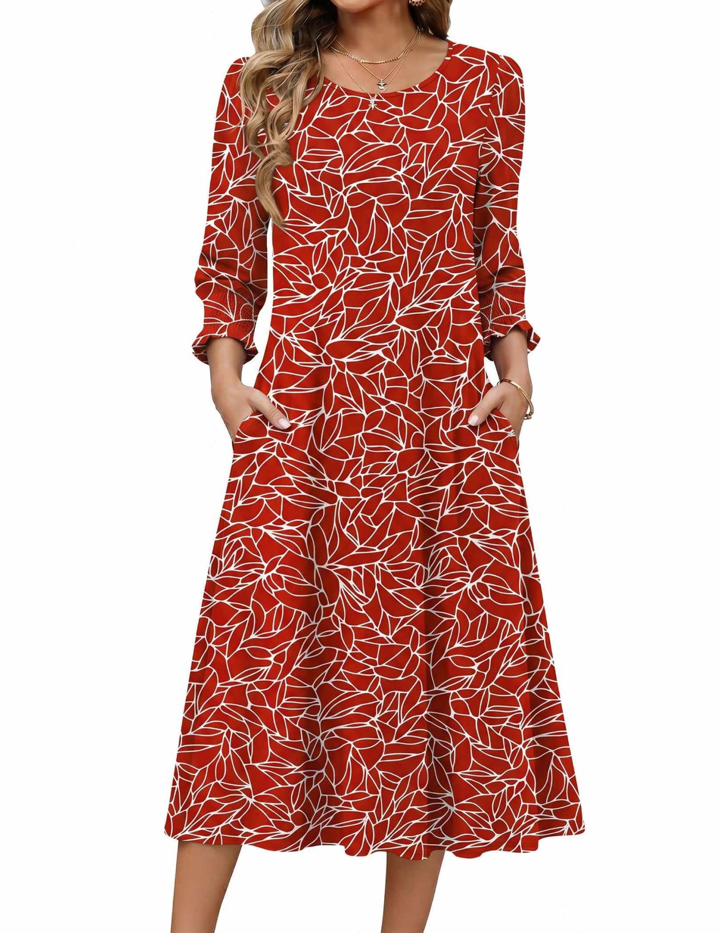 Zeagoo Summer Dresses for Women 2026 3/4 Sleeve Dress for Women Floral Midi Dresses for Casual Womens Dresses with Pockets