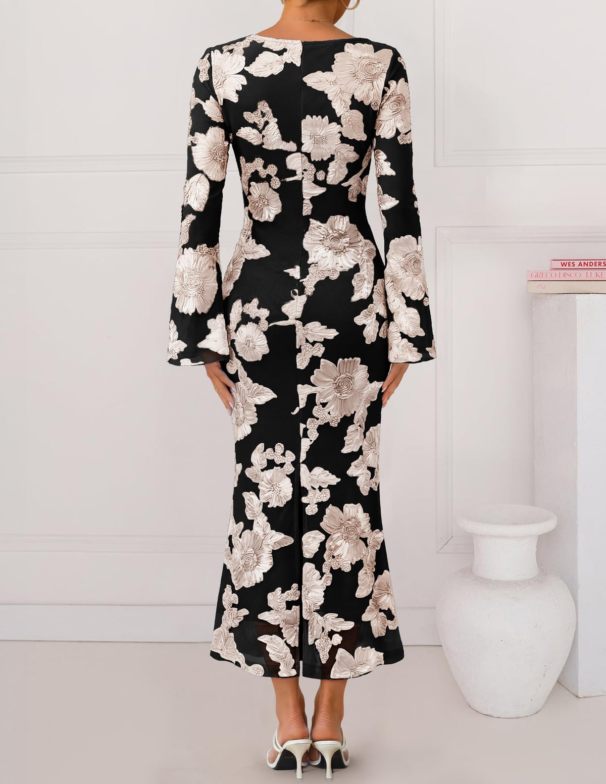 ZESICA Women Fall Long Sleeve Wedding Guest Cocktail Midi Dress