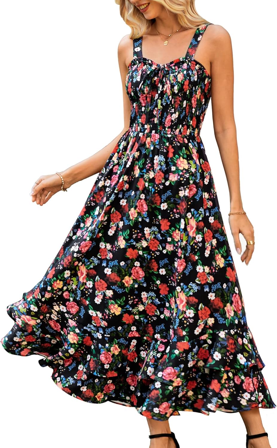 GRACE KARIN Women's 2026 Summer Floral Boho Dress Square Neck Strapped Swing A Line Sundress Beach Long Maxi Outfits
