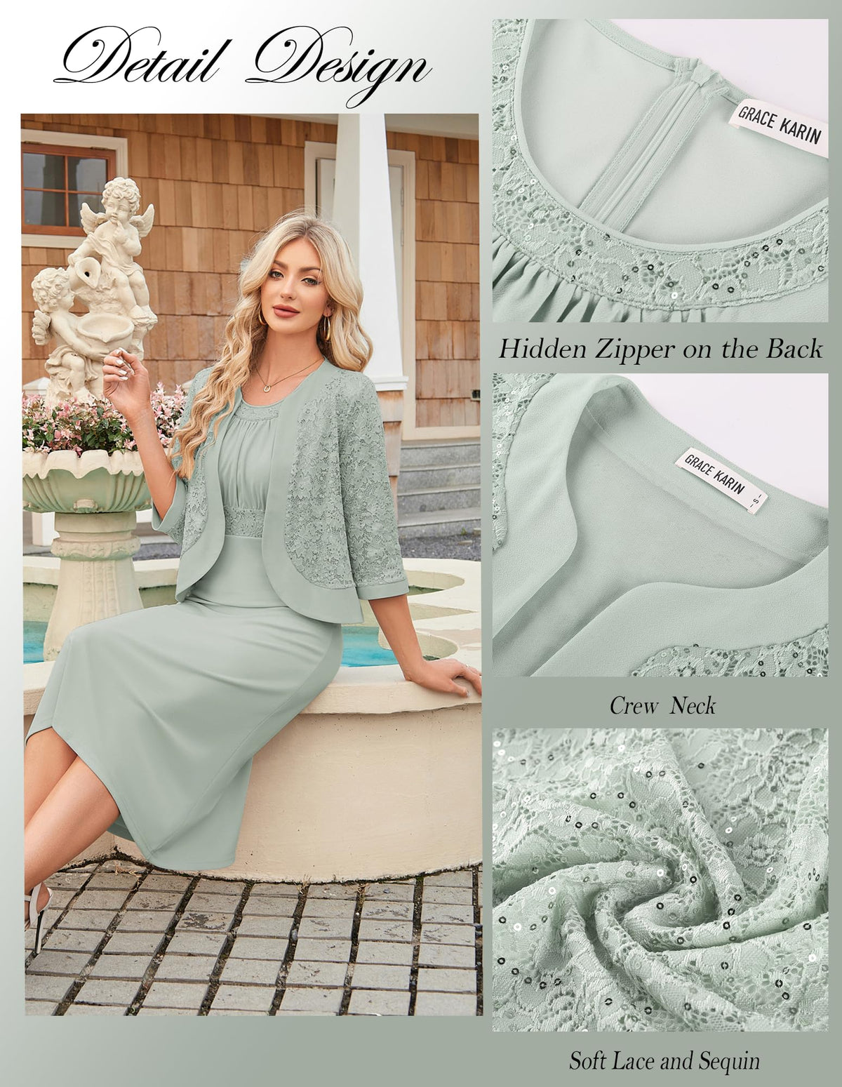 GRACE KARIN Women's Formal Wedding Guest Dress,2 Piece Mother of The Bride Dresses,Tea Party Sequin Dress with Jacket