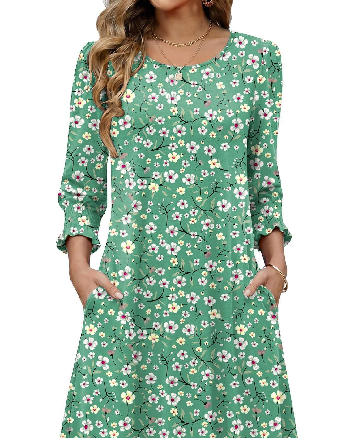 Zeagoo Summer Dresses for Women 2026 3/4 Sleeve Dress for Women Floral Midi Dresses for Casual Womens Dresses with Pockets