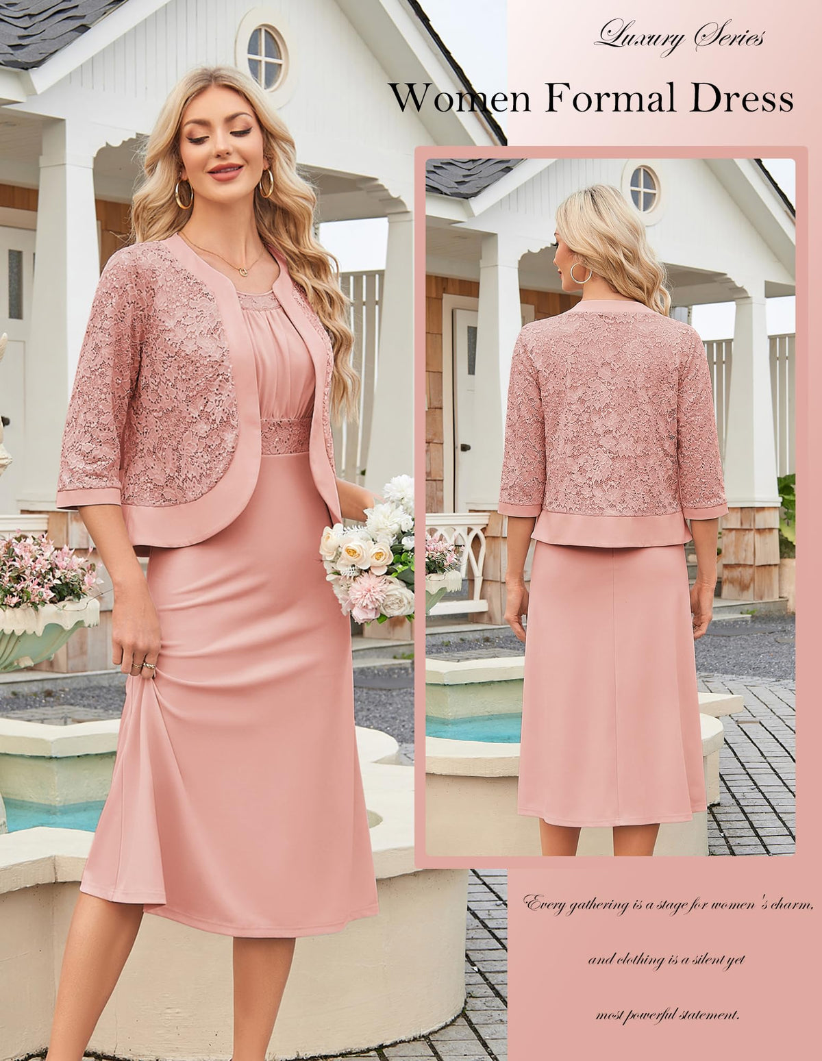 GRACE KARIN Women's Formal Wedding Guest Dress,2 Piece Mother of The Bride Dresses,Tea Party Sequin Dress with Jacket